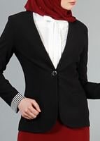 Vêtements hijab NOIR T 4083 Kaside Çizgili Garnili Ceket