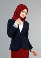 Hijab clothing NAVY BLUE T 4083 Kaside Çizgili Garnili Ceket