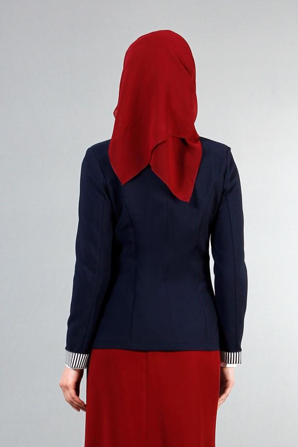 Vêtements hijab  T 4083 Kaside Çizgili Garnili Ceket - TRENDTESETTÜR