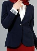 Hijab clothing NAVY BLUE T 4083 Kaside Çizgili Garnili Ceket