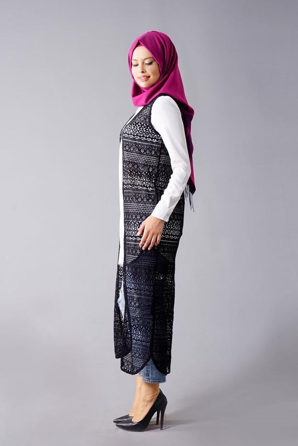 Vêtements hijab  T 14012 Quzu Dantel Desenli Tesettür Yelek - TRENDTESETTÜR