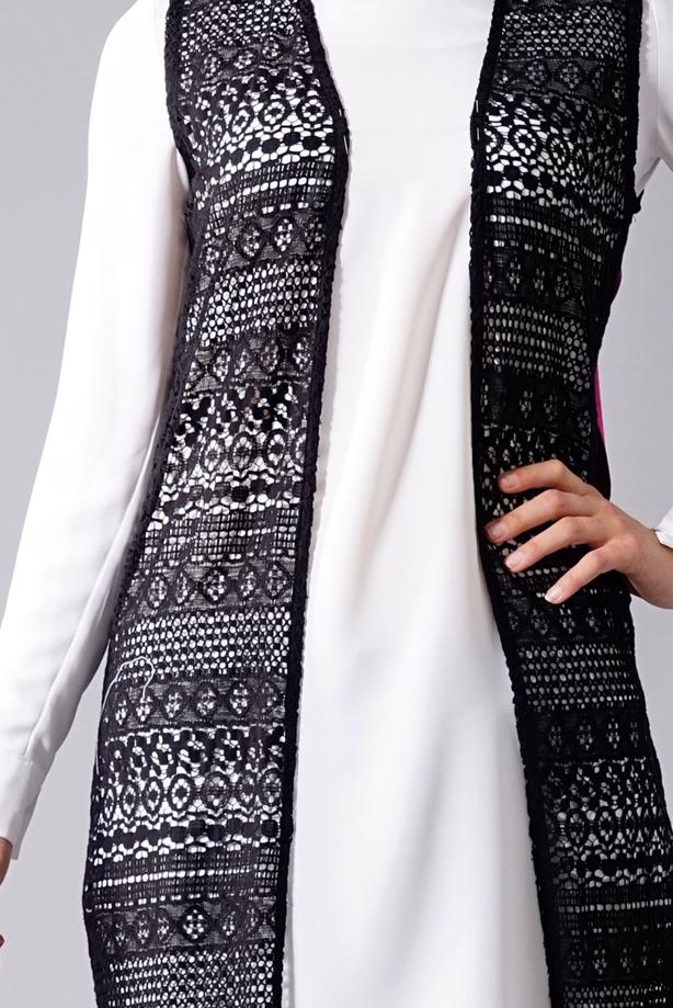 Vêtements hijab  T 14012 Quzu Dantel Desenli Tesettür Yelek - TRENDTESETTÜR