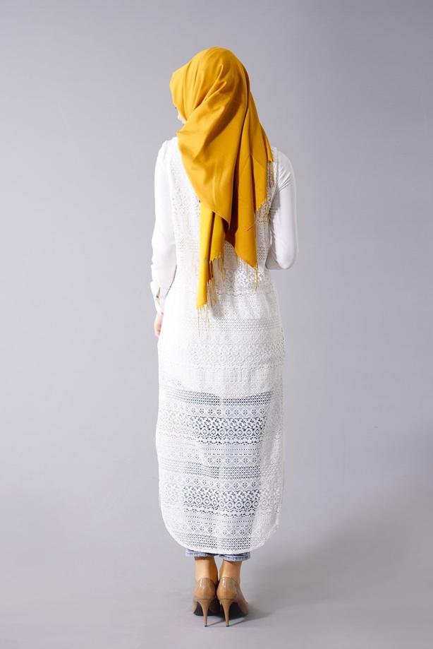 Vêtements hijab  T 14012 Quzu Dantel Desenli Tesettür Yelek - TRENDTESETTÜR