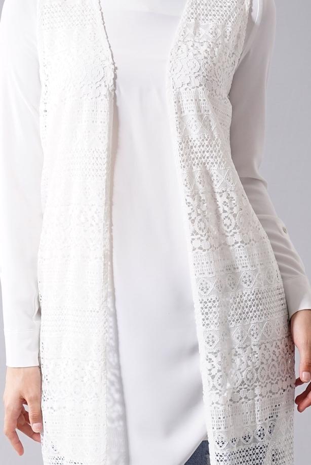 Vêtements hijab  T 14012 Quzu Dantel Desenli Tesettür Yelek - TRENDTESETTÜR