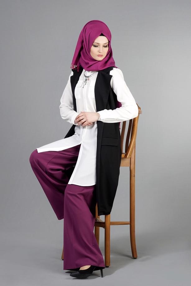 Vêtements hijab  T 14051 Quzu Erkek Yaka Yelek - TRENDTESETTÜR
