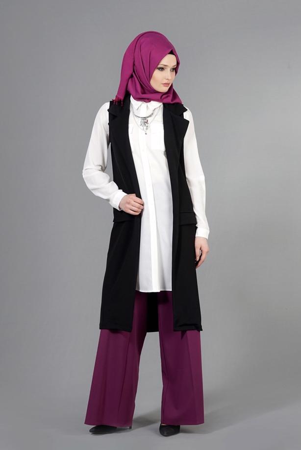 Vêtements hijab  T 14051 Quzu Erkek Yaka Yelek - TRENDTESETTÜR