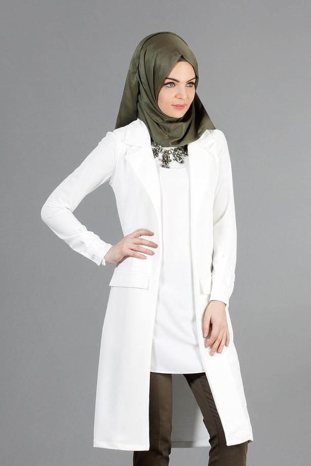Vêtements hijab  T 14051 Quzu Erkek Yaka Yelek - TRENDTESETTÜR