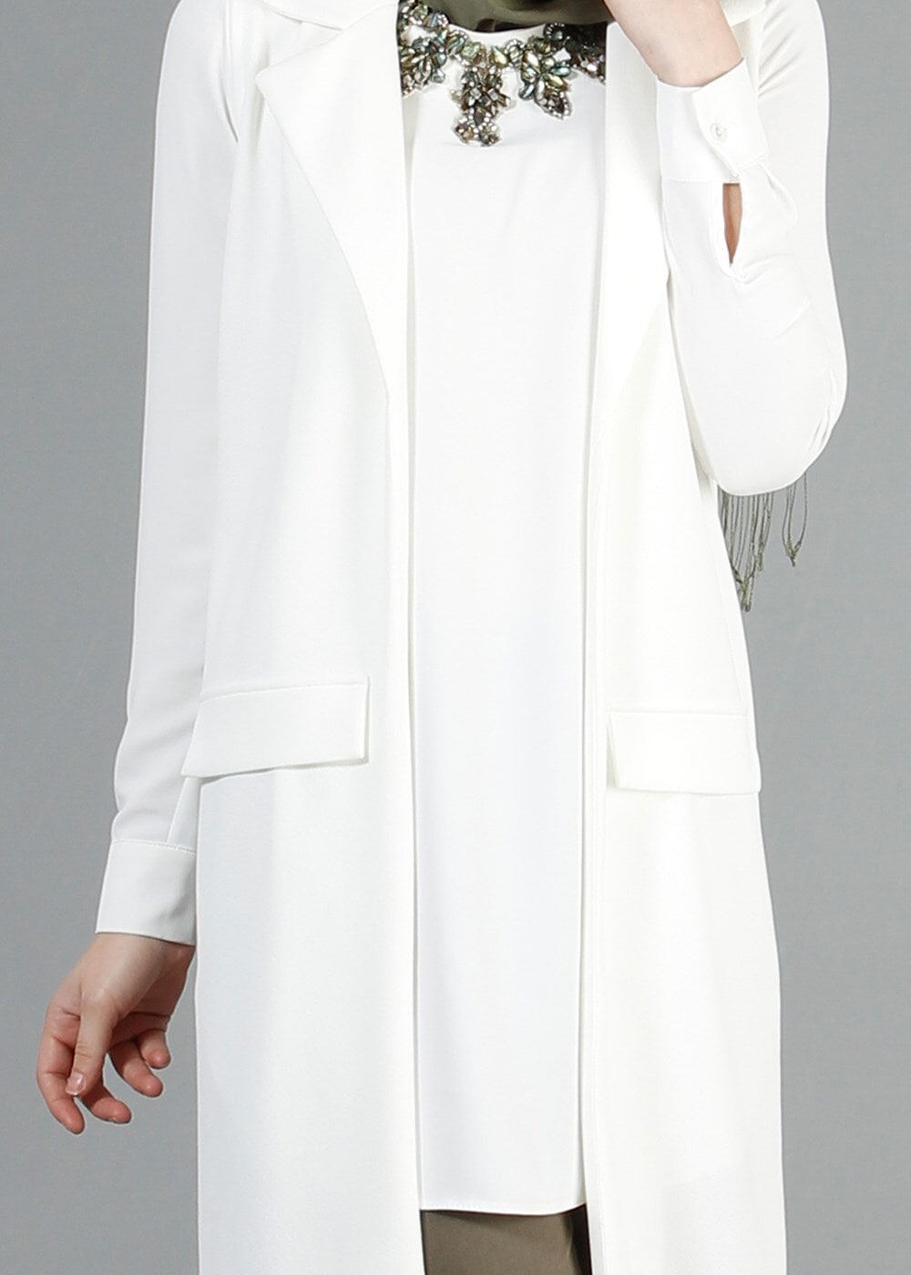 Hijab clothing CREAM T 14051 Quzu Erkek Yaka Yelek