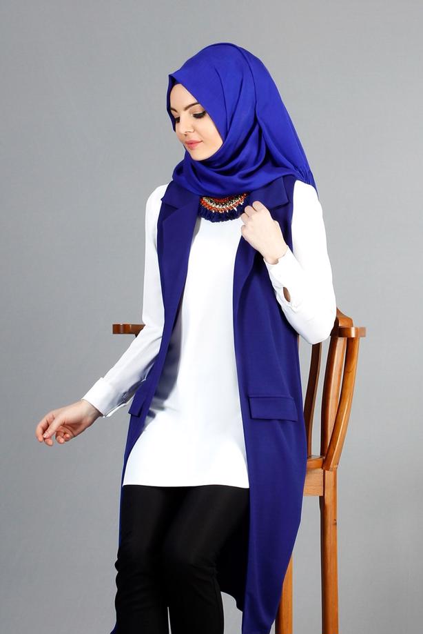 Vêtements hijab  T 14051 Quzu Erkek Yaka Yelek - TRENDTESETTÜR