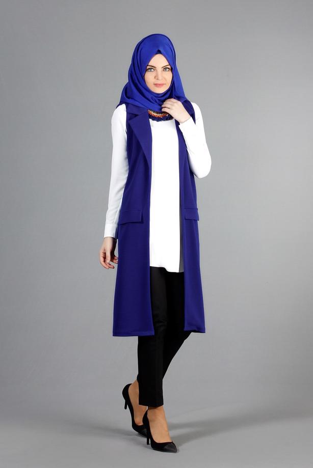 Vêtements hijab  T 14051 Quzu Erkek Yaka Yelek - TRENDTESETTÜR