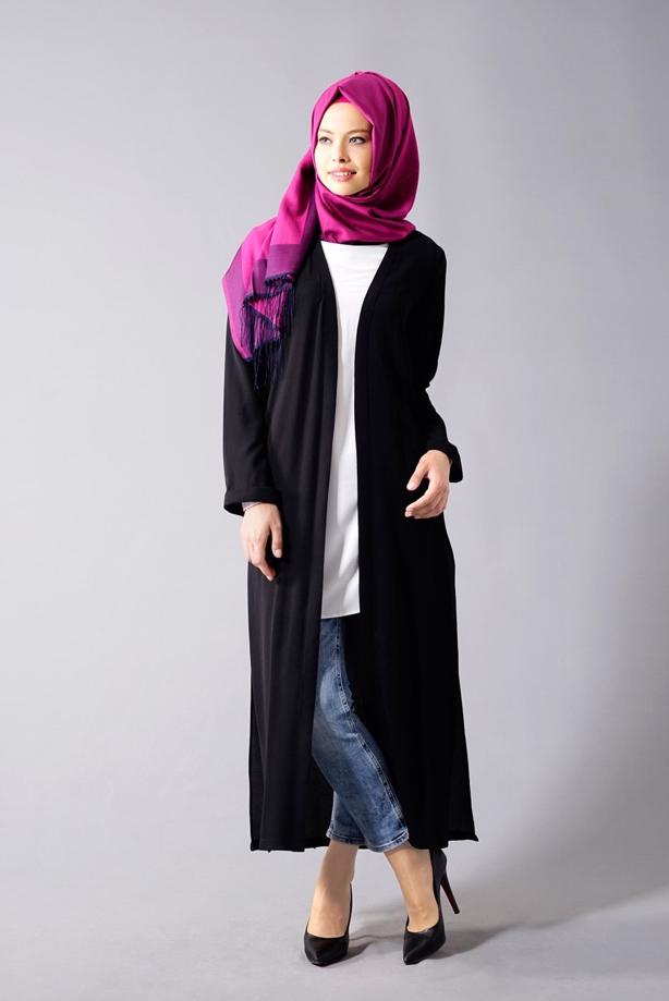 Vêtements hijab  SLIT DETAIL LONG JACKET 50162  - TRENDTESETTÜR