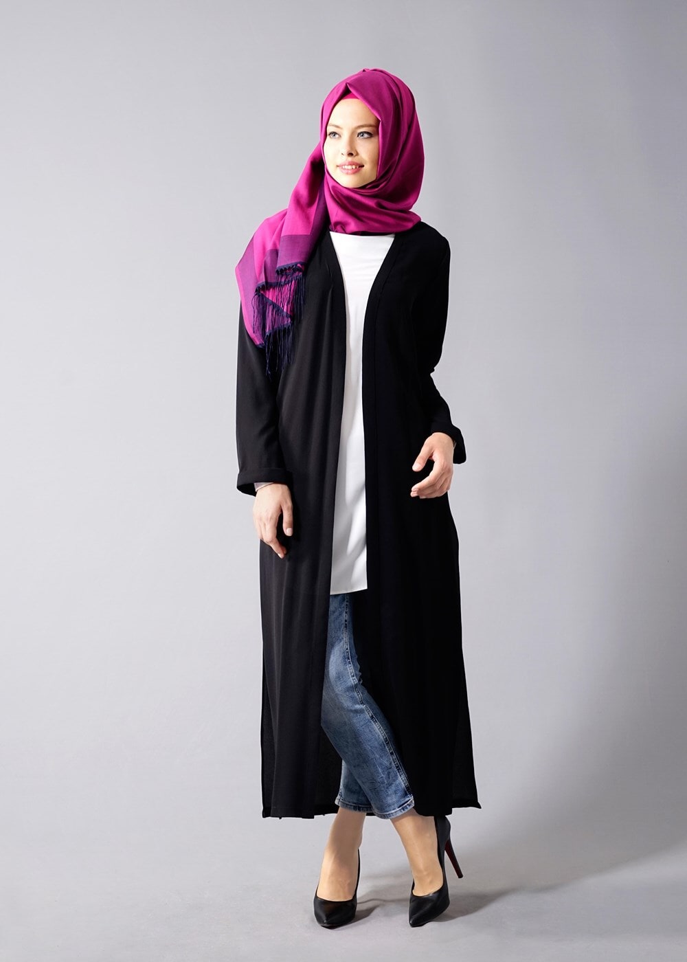 Hijab clothing BLACK SLIT DETAIL LONG JACKET 50162 