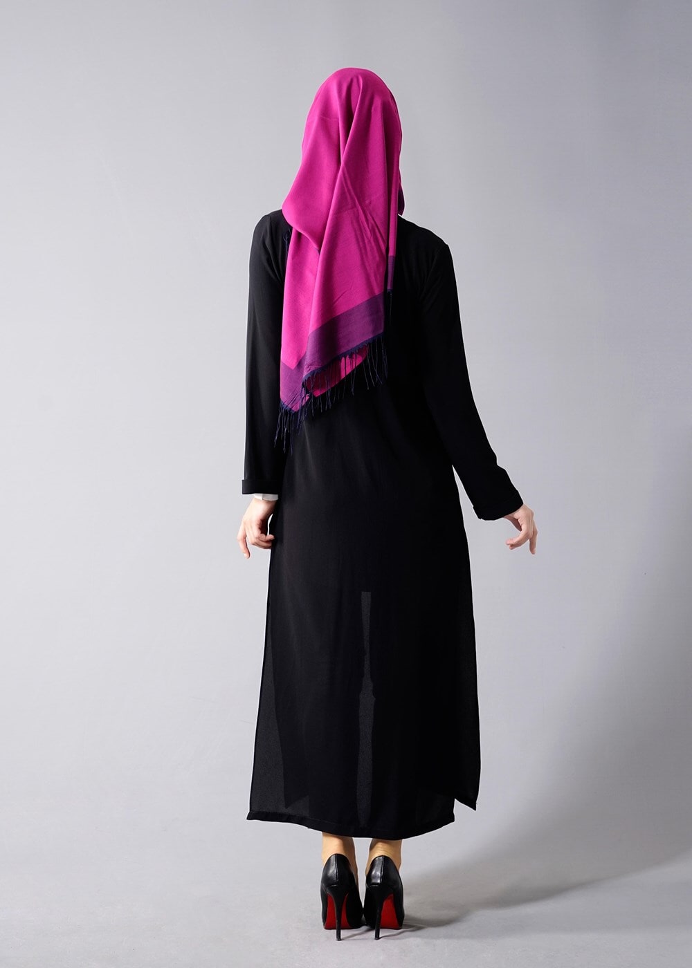 Hijab clothing BLACK SLIT DETAIL LONG JACKET 50162 
