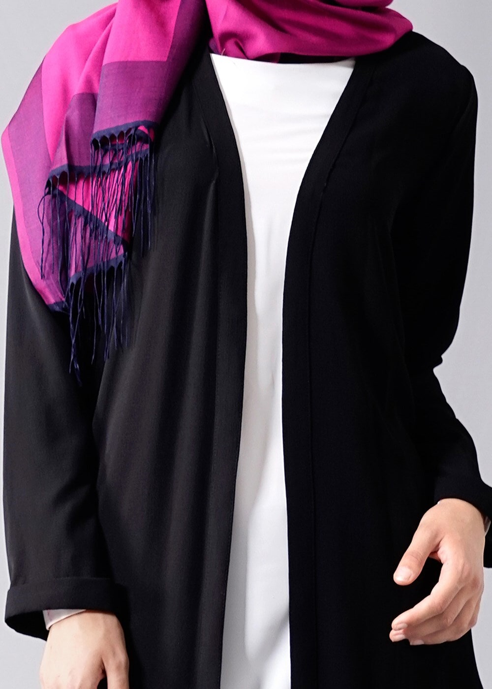 Hijab clothing BLACK SLIT DETAIL LONG JACKET 50162 