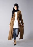 Hijab clothing BROWN SLIT DETAIL LONG JACKET 50162 