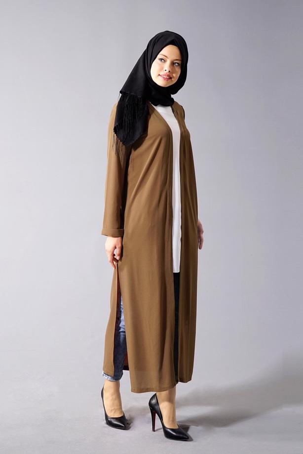Vêtements hijab  SLIT DETAIL LONG JACKET 50162  - TRENDTESETTÜR