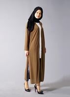Hijab clothing BROWN SLIT DETAIL LONG JACKET 50162 