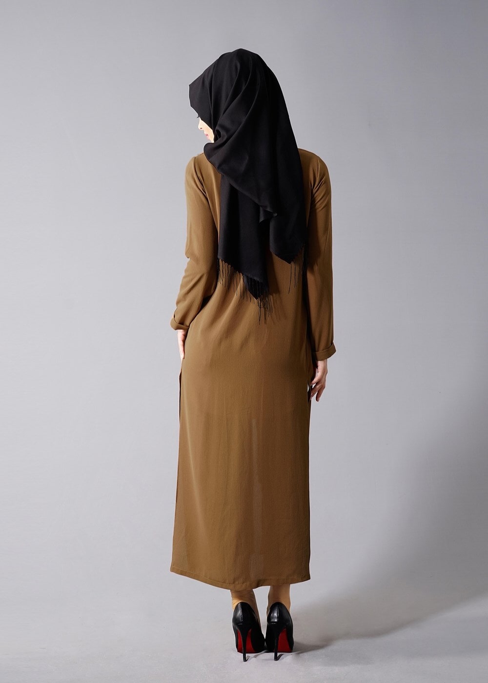 Hijab clothing BROWN SLIT DETAIL LONG JACKET 50162 