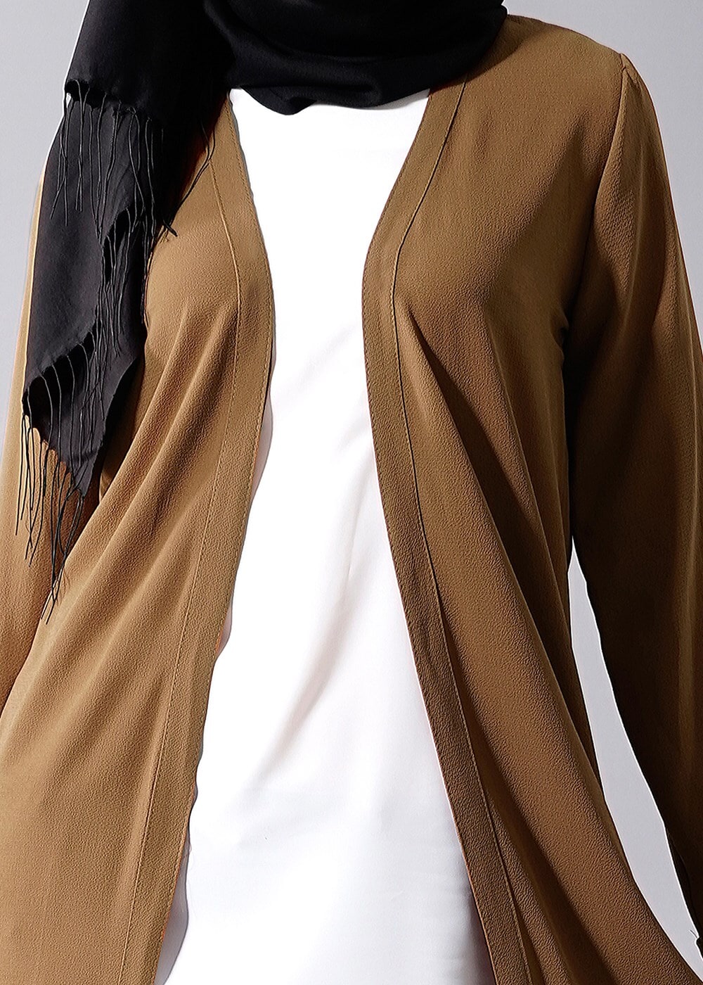 Hijab clothing BROWN SLIT DETAIL LONG JACKET 50162 