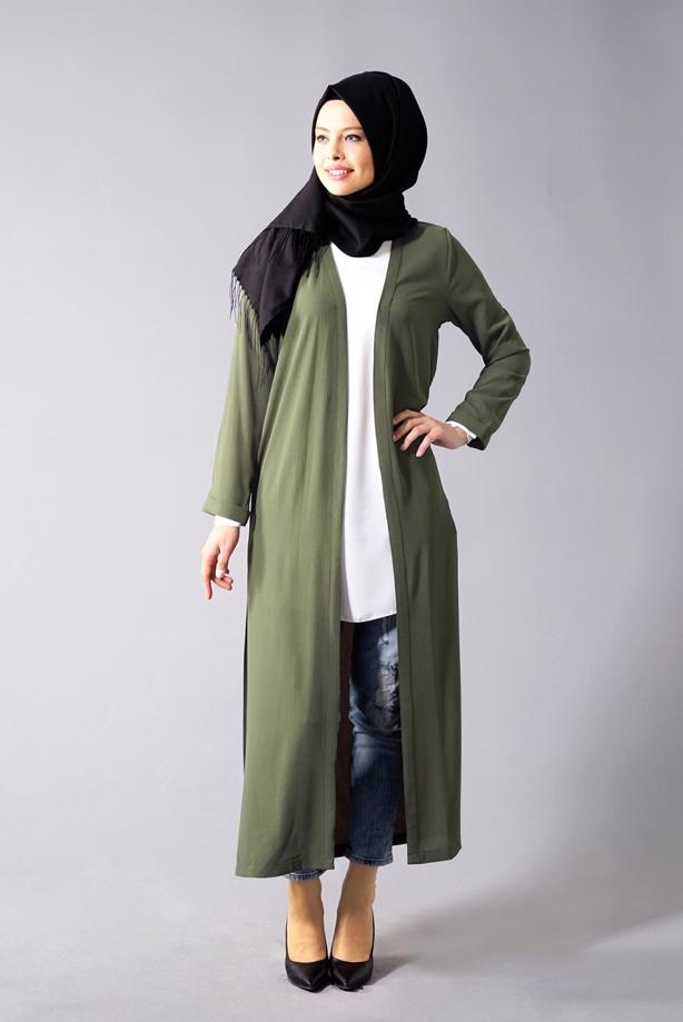 Vêtements hijab  SLIT DETAIL LONG JACKET 50162  - TRENDTESETTÜR