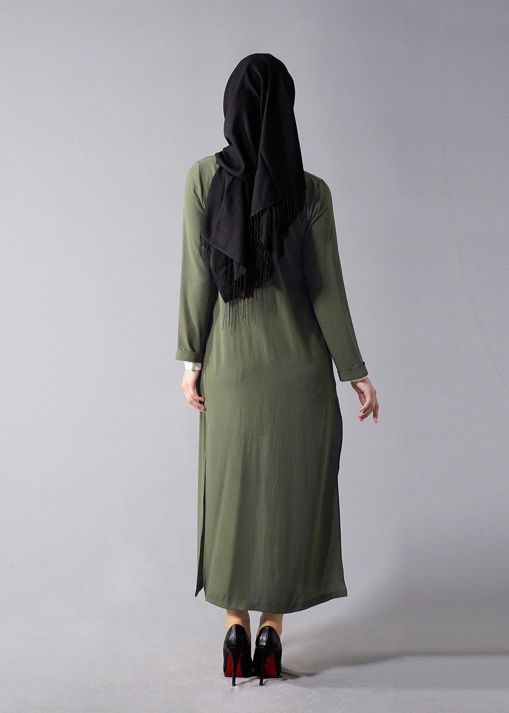 Hijab clothing KHAKI SLIT DETAIL LONG JACKET 50162 