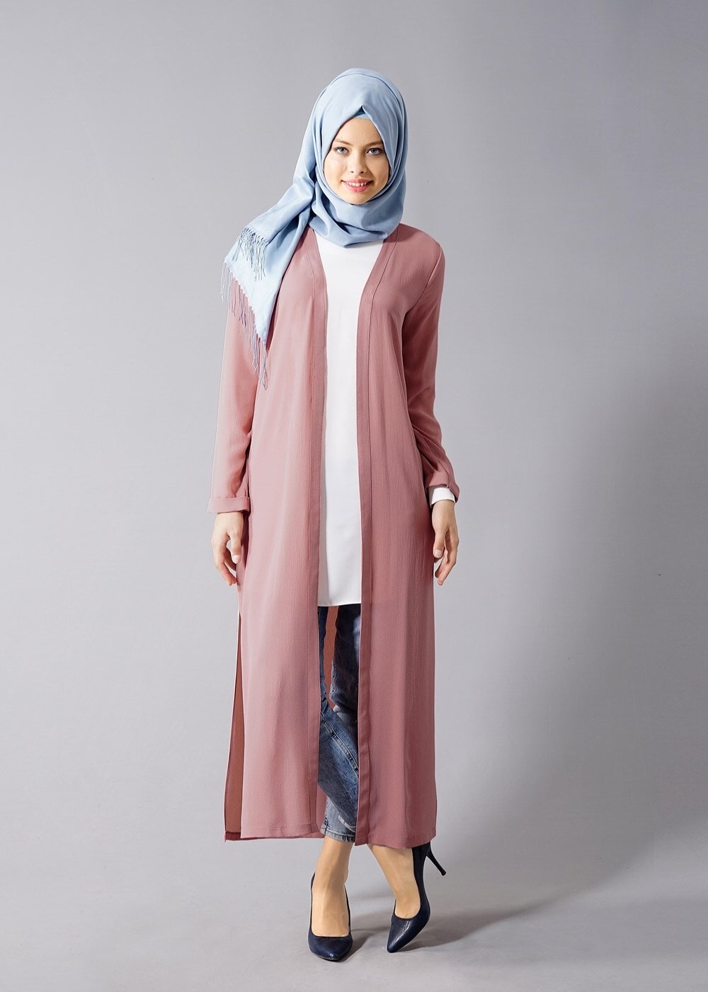 Hijab clothing PINK SLIT DETAIL LONG JACKET 50162 