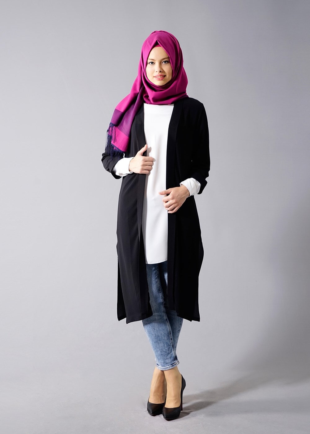 Hijab clothing BLACK TOPPER JACKET WITH SLITS 50217