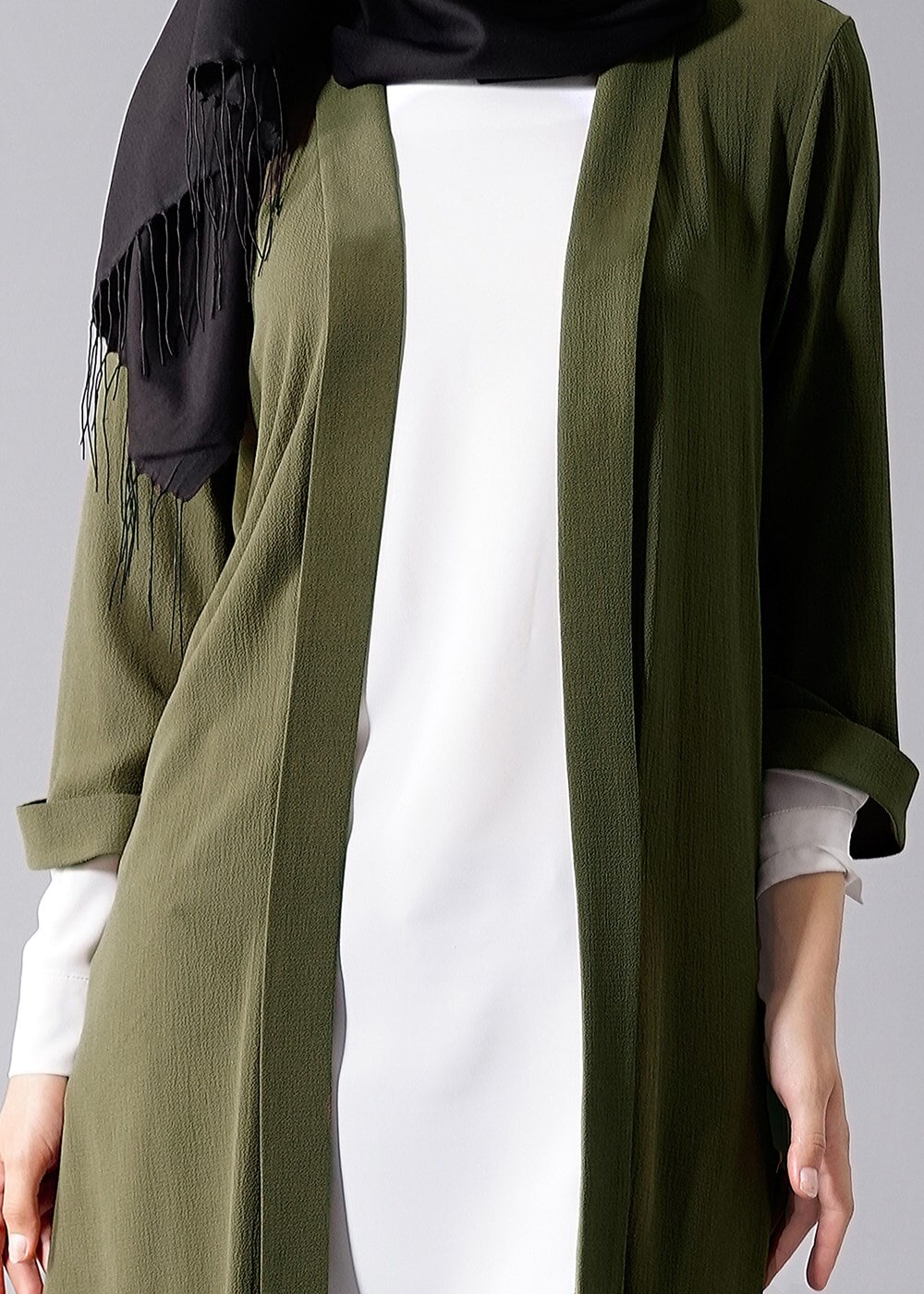 Hijab clothing KHAKI TOPPER JACKET WITH SLITS 50217