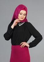 Vêtements hijab NOIR T 3906 Lafaba Yakası Taşlı Bluz