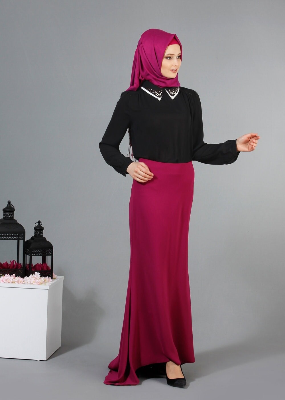 Vêtements hijab NOIR T 3906 Lafaba Yakası Taşlı Bluz