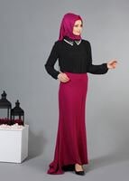 Vêtements hijab NOIR T 3906 Lafaba Yakası Taşlı Bluz