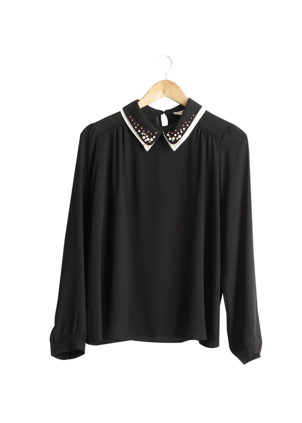 Vêtements hijab NOIR T 3906 Lafaba Yakası Taşlı Bluz