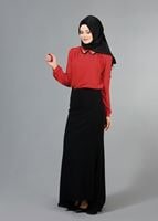 Tesettür giyim KIRMIZI T 3906 Lafaba Yakası Taşlı Bluz