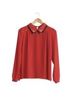 Tesettür giyim KIRMIZI T 3906 Lafaba Yakası Taşlı Bluz