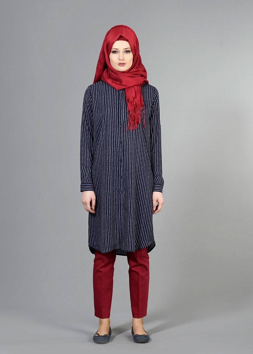 Vêtements hijab BLEU MARINE T 3920 Lafaba Uzun Gömlek