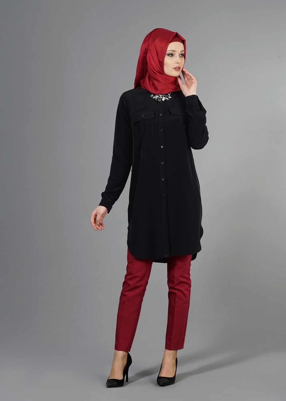 Vêtements hijab NOIR T 3941 Lafaba Cepli Uzun Tunik
