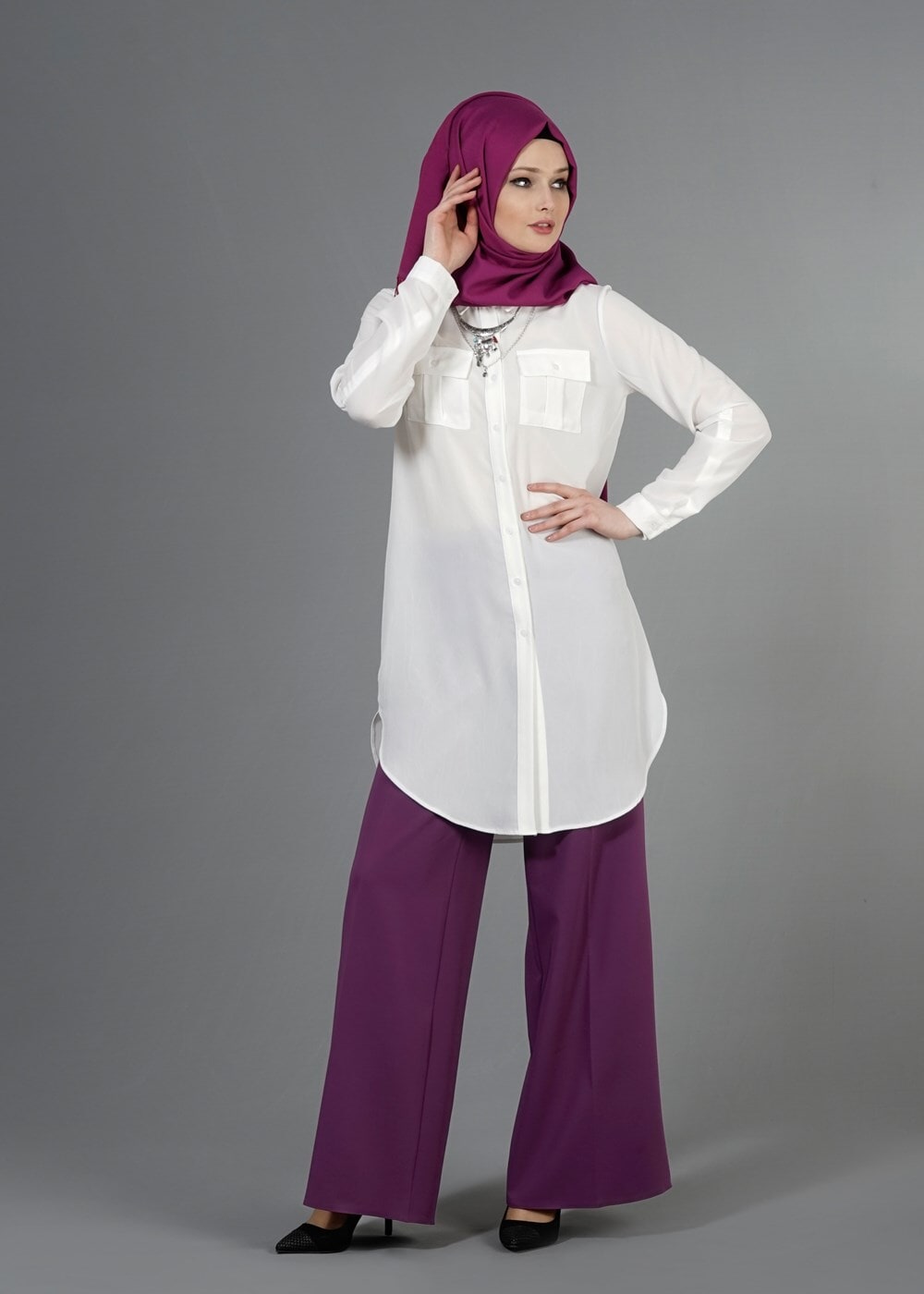 Hijab clothing CREAM T 3941 Lafaba Cepli Uzun Tunik
