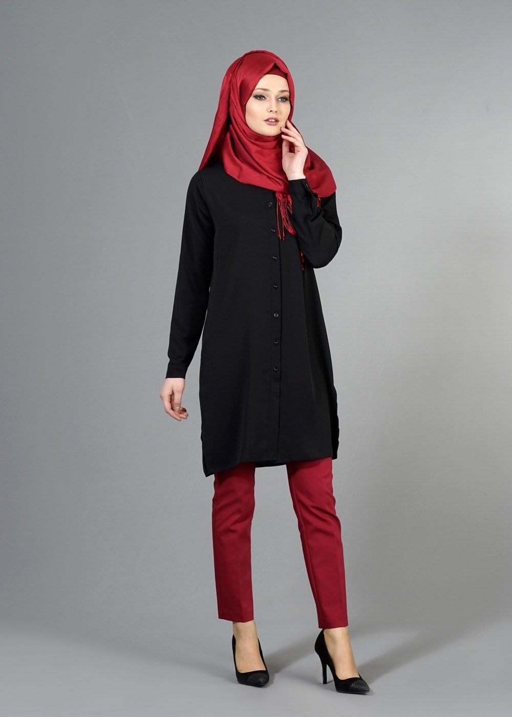 Tesettür giyim SİYAH T 3958 Lafaba Klasik Uzun Tunik