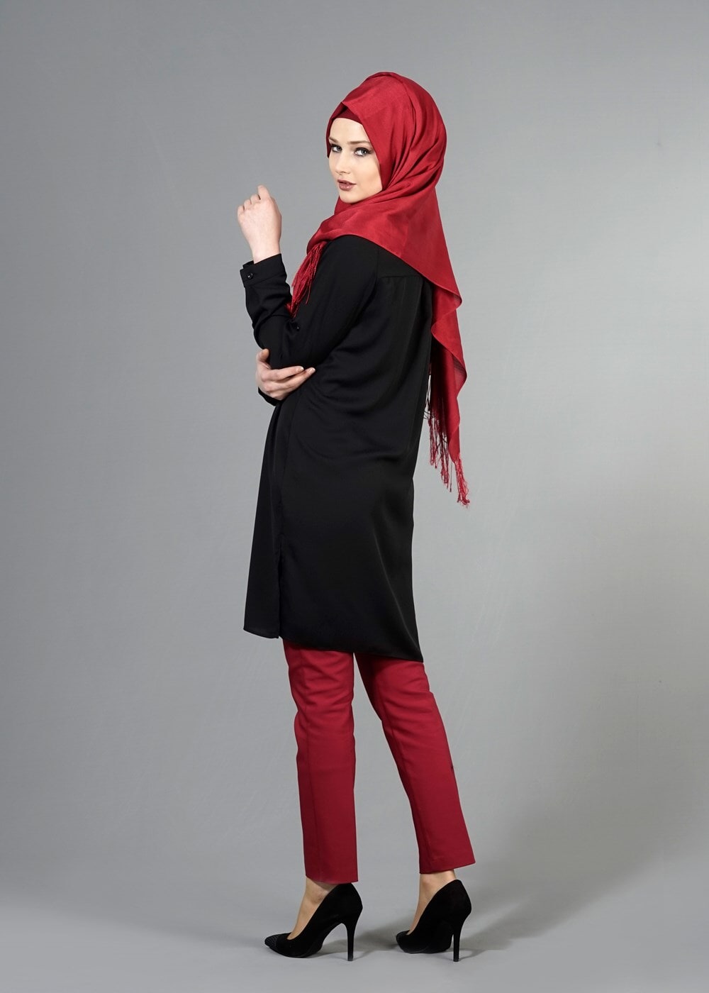 Tesettür giyim SİYAH T 3958 Lafaba Klasik Uzun Tunik