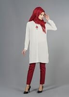 Tesettür giyim EKRU T 3958 Lafaba Klasik Uzun Tunik