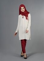 Tesettür giyim EKRU T 3958 Lafaba Klasik Uzun Tunik