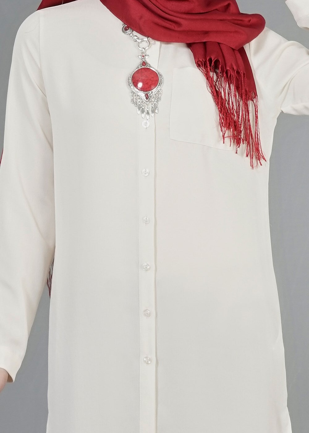 Tesettür giyim EKRU T 3958 Lafaba Klasik Uzun Tunik