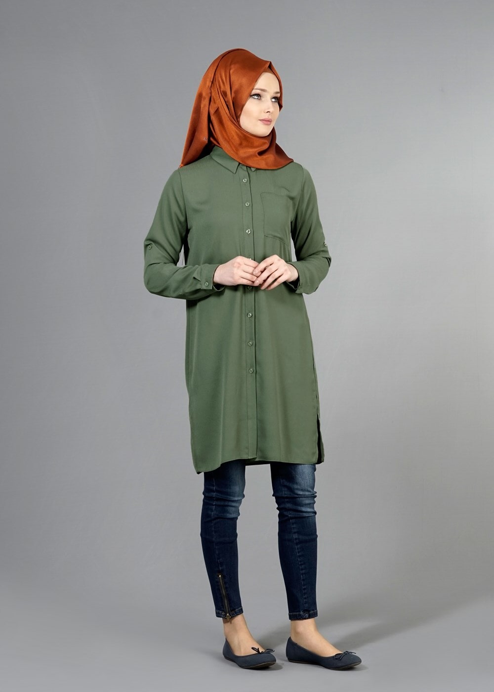 Vêtements hijab KAKI T 3958 Lafaba Klasik Uzun Tunik