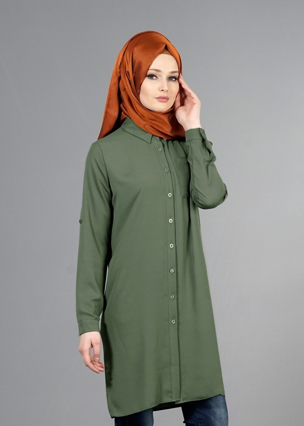 Vêtements hijab KAKI T 3958 Lafaba Klasik Uzun Tunik