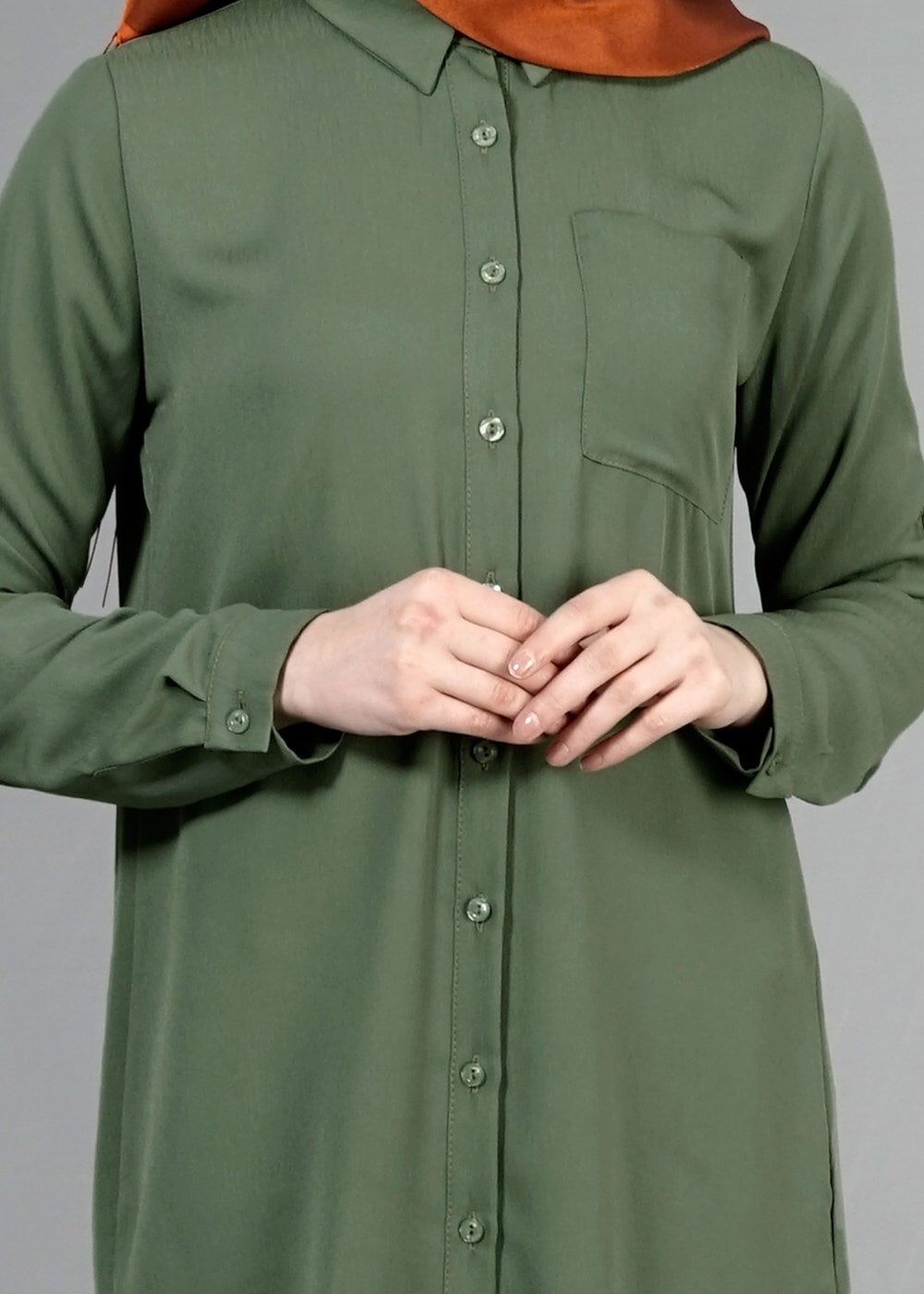 Vêtements hijab KAKI T 3958 Lafaba Klasik Uzun Tunik