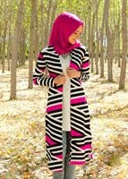 Tesettür giyim FUŞYA T 4095 Lafaba Empirme Uzun Ceket