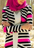 Tesettür giyim FUŞYA T 4095 Lafaba Empirme Uzun Ceket