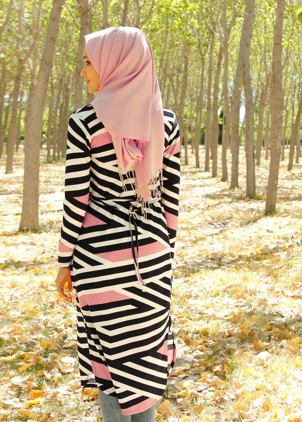 Tesettür giyim PUDRA T 4095 Lafaba Empirme Uzun Ceket