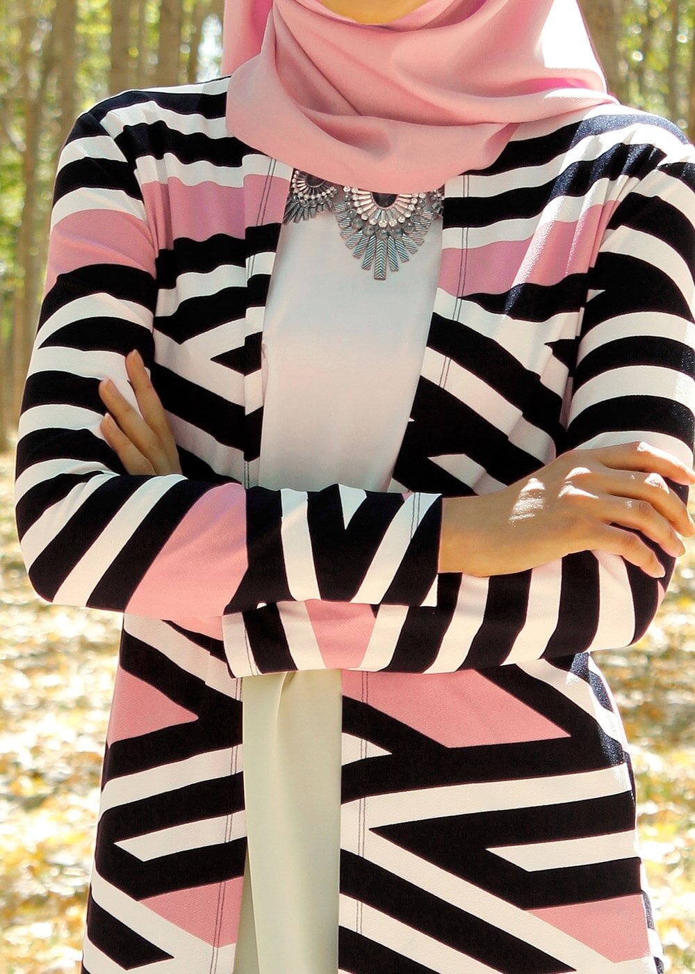 Tesettür giyim PUDRA T 4095 Lafaba Empirme Uzun Ceket