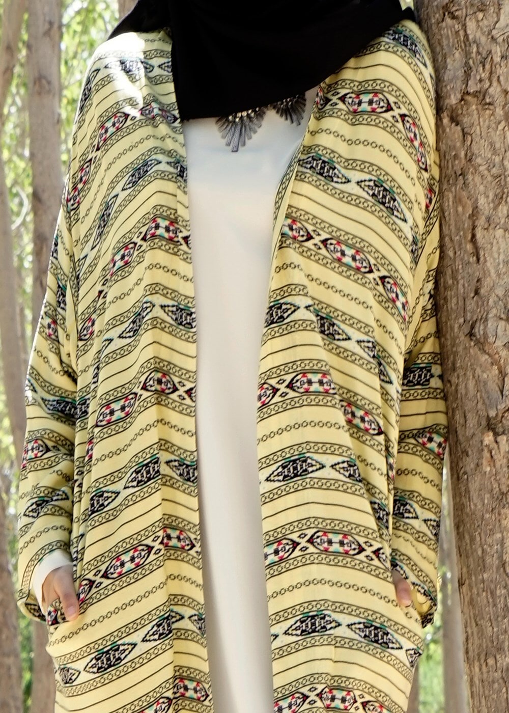 Tesettür giyim SARI T 4119 Lafaba Cepli Ceket